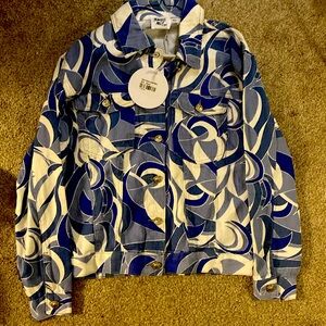 NWT princess Polly xs/s callum denim jacket white and blue. Button down